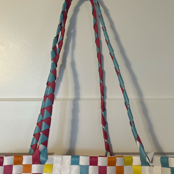 KATE SPADE Multicolor Basket Weave Woven Rainbow Beach Tote LargeShopping Bag - Picture 4 of 13
